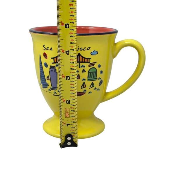 Luke A Tuke Mug San Francisco Yellow Ceramic Pedestal Red Interior 12 Oz - Picture 7 of 7